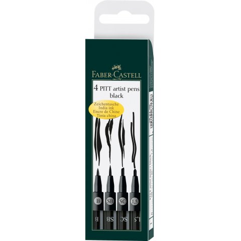 Faber-Castell Pitt Artist Pen, set da 4 Set di 4 in custodia in plastica morbida B, SB, SC, SC, 1,5mm