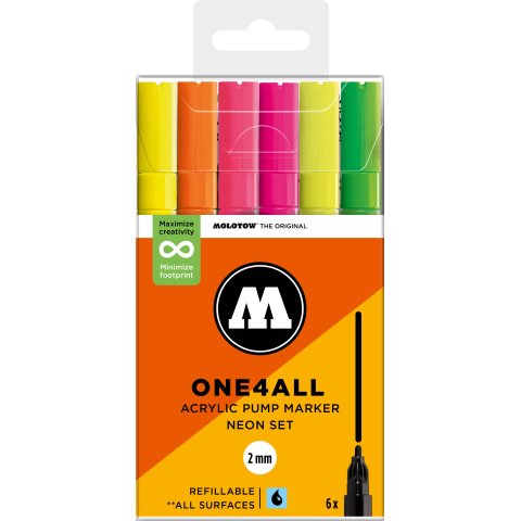 Molotow paint marker One4all 127HS, set of 6 neon, (821)