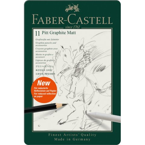 Faber-Castell Pitt matita di grafite opaca, set 11 penne in un astuccio di metallo